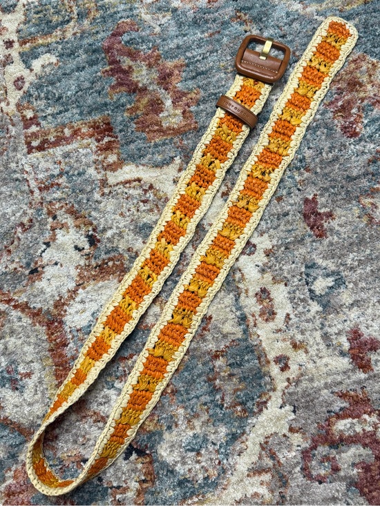 Tory Burch Accessories - Tory Burch Crochet Belt with Brown Leather Buckle - Yellow & Orange